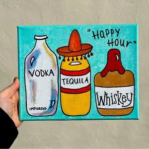 5x7 Canvas Painting Liquor Bottles Hand Painted